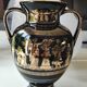 Vase Amphore Grec forme boule. Signé Kratimenos..scènes de vie mythologie Grecques , inclusions or 24 carats. Haut 21 cm