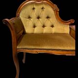 Telephone chair in wood and mustard fabric