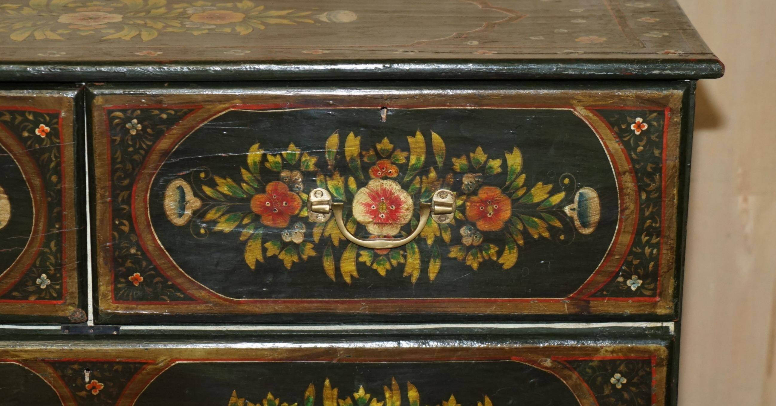 Antique Swedish commode hand-painted, two drawers out of three.