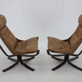 Sigurd Ressell Pair of Falcon Chairs Leather by Vatne Møbler Norway