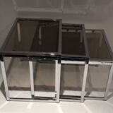 Set of 3 chrome nesting tables. Around 1970.