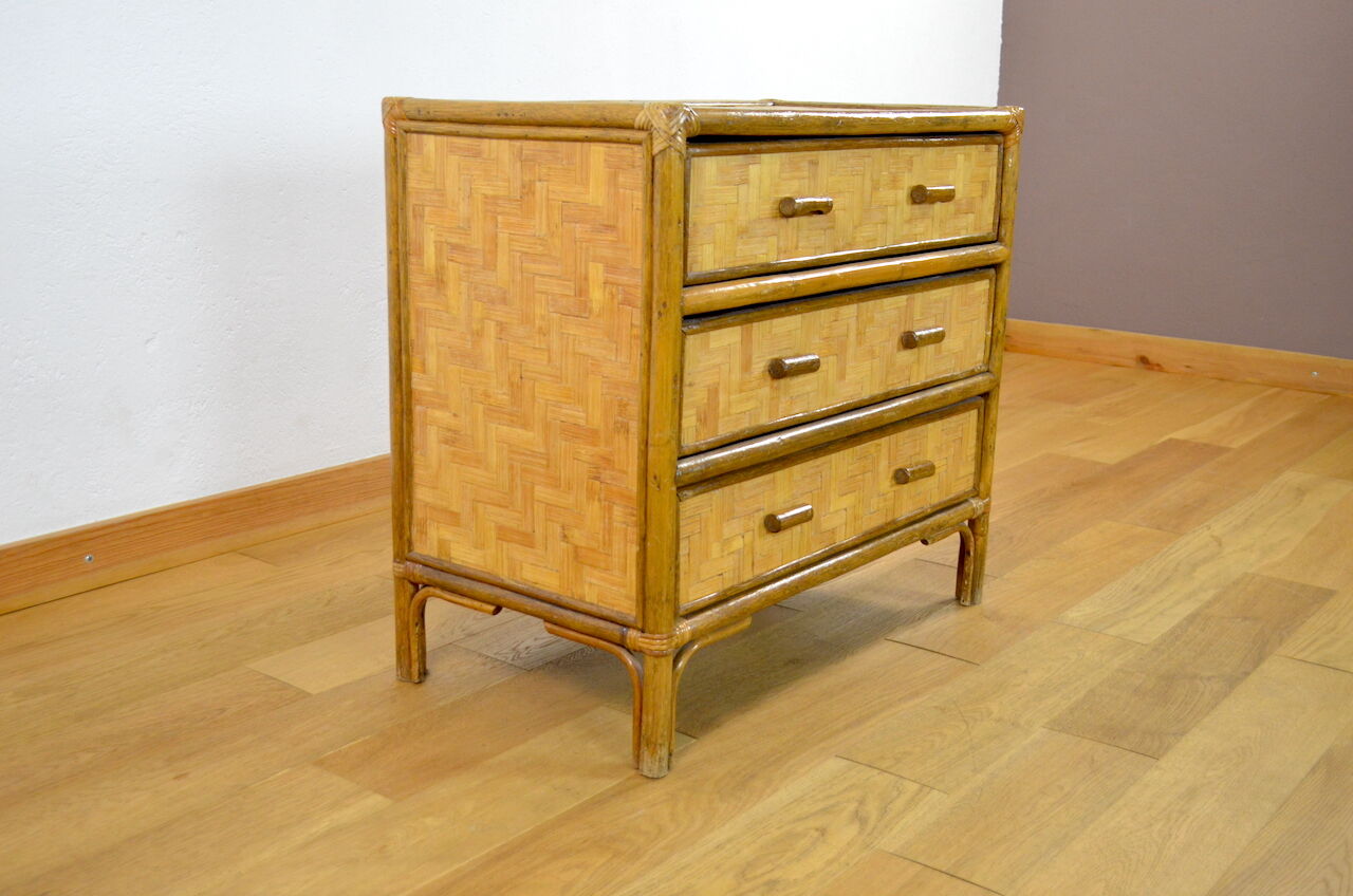Bamboo & rattan chest of drawers vintage 1970