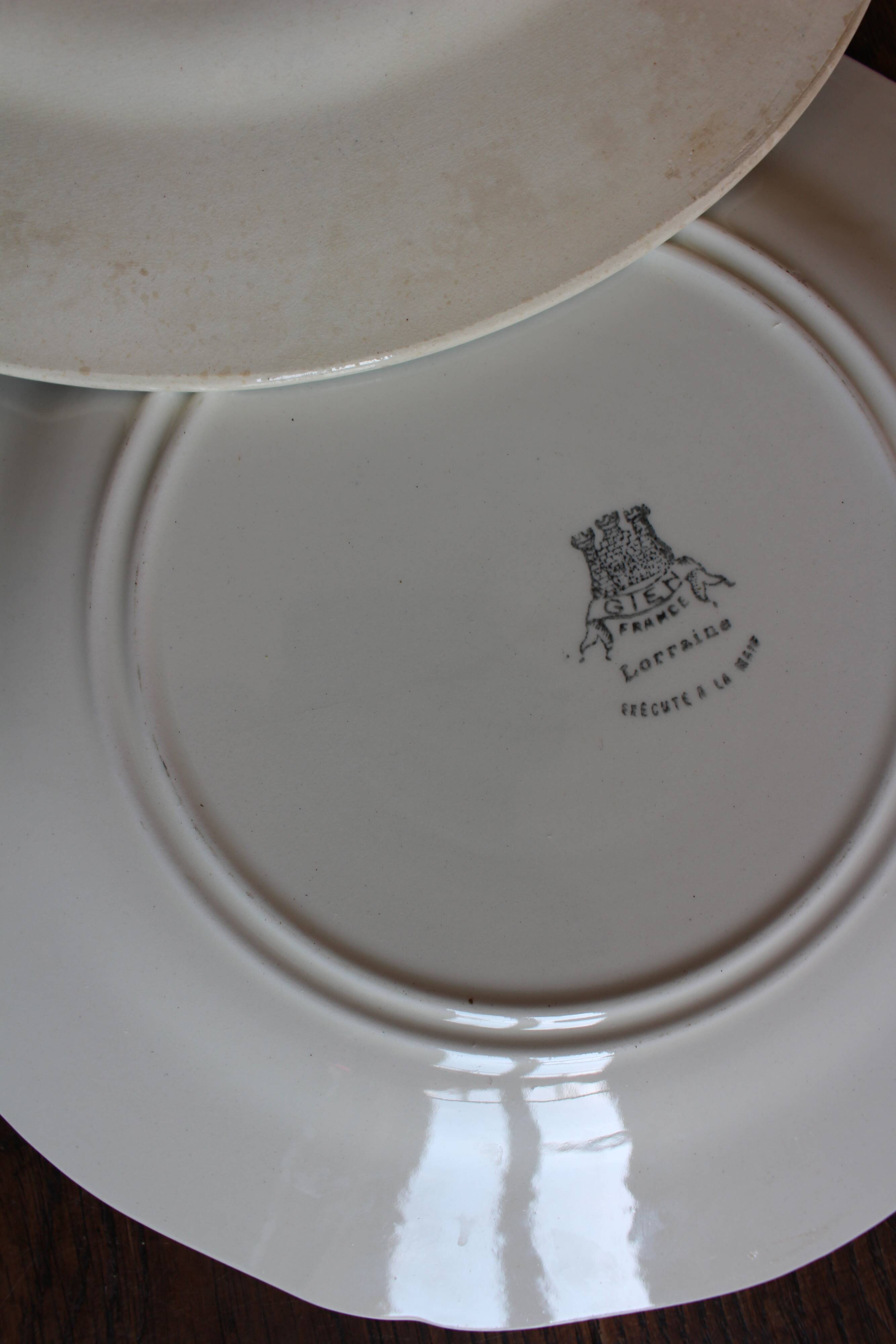 6 flat plates La Lorraine Salins Gien English Indies