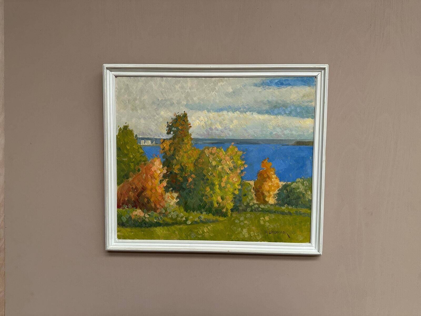 Original Swedish Oil On Canvas – “By The Sea” By H. Lindmark – Dated 1983 – Vintage & Framed