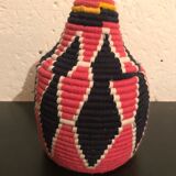 Berber wool and red and black raffia basket