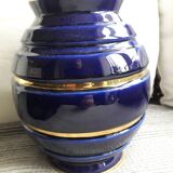 Large vintage blue and gold vase