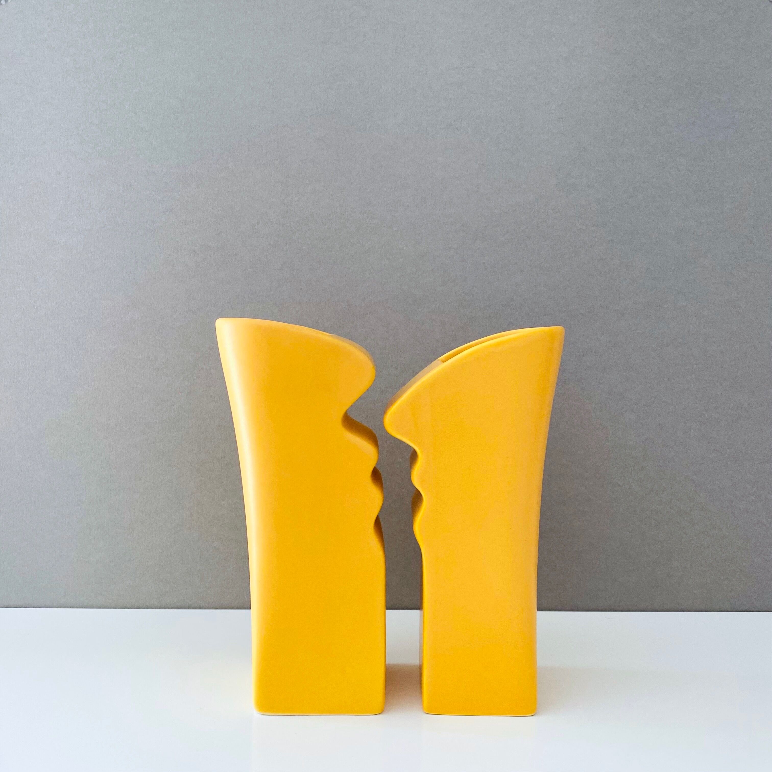 Asa selection vases "Faces" yellow, set of 2 ceramic vases, 90's
