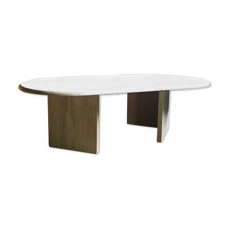 Table basse vintage marbre travertin Rochebobois années 80