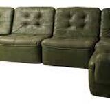 Patchwork olive green leather modular sofa set, 1970s