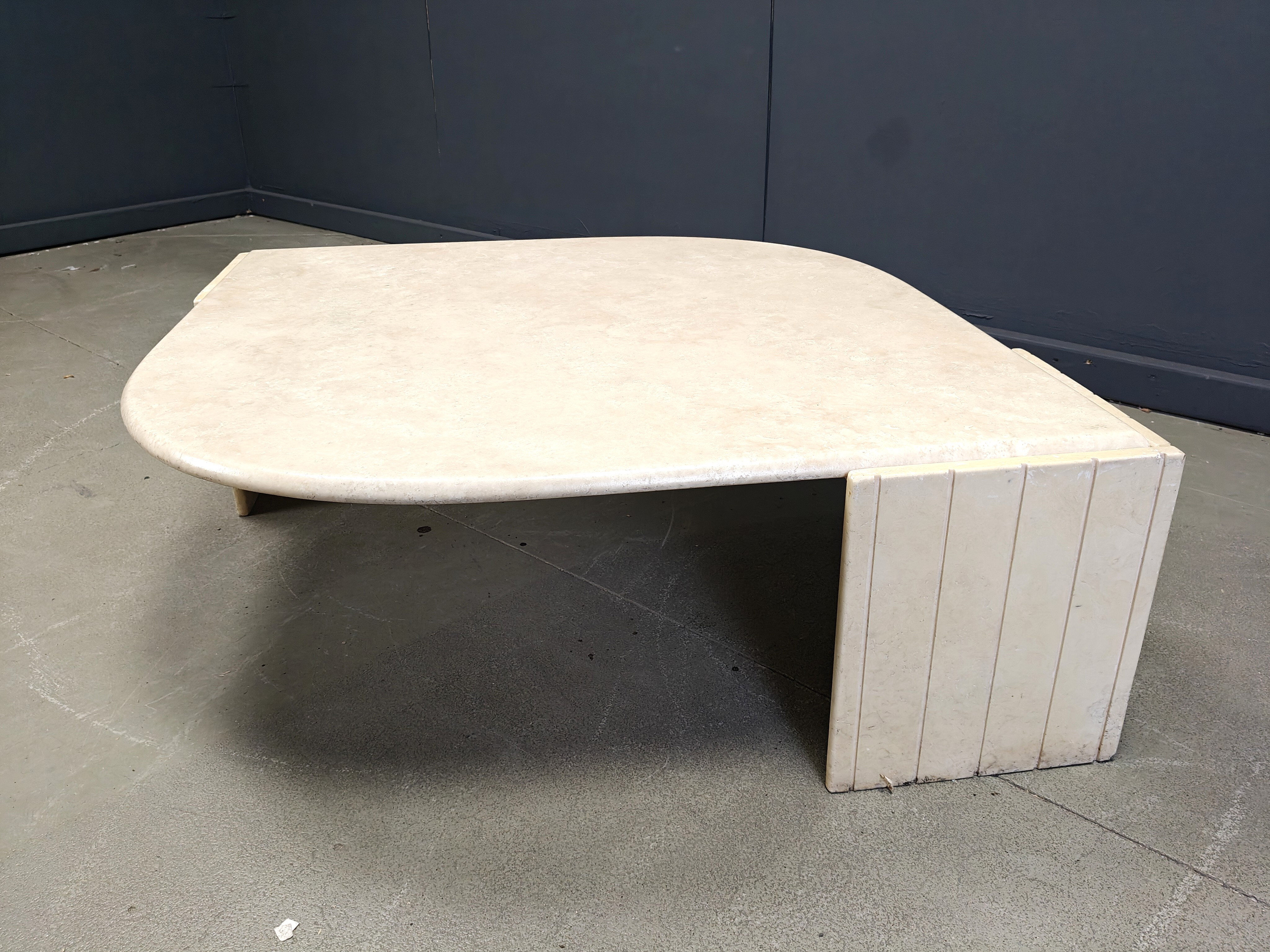 Vintage travertine coffee table by Roche Bobois, 1970s