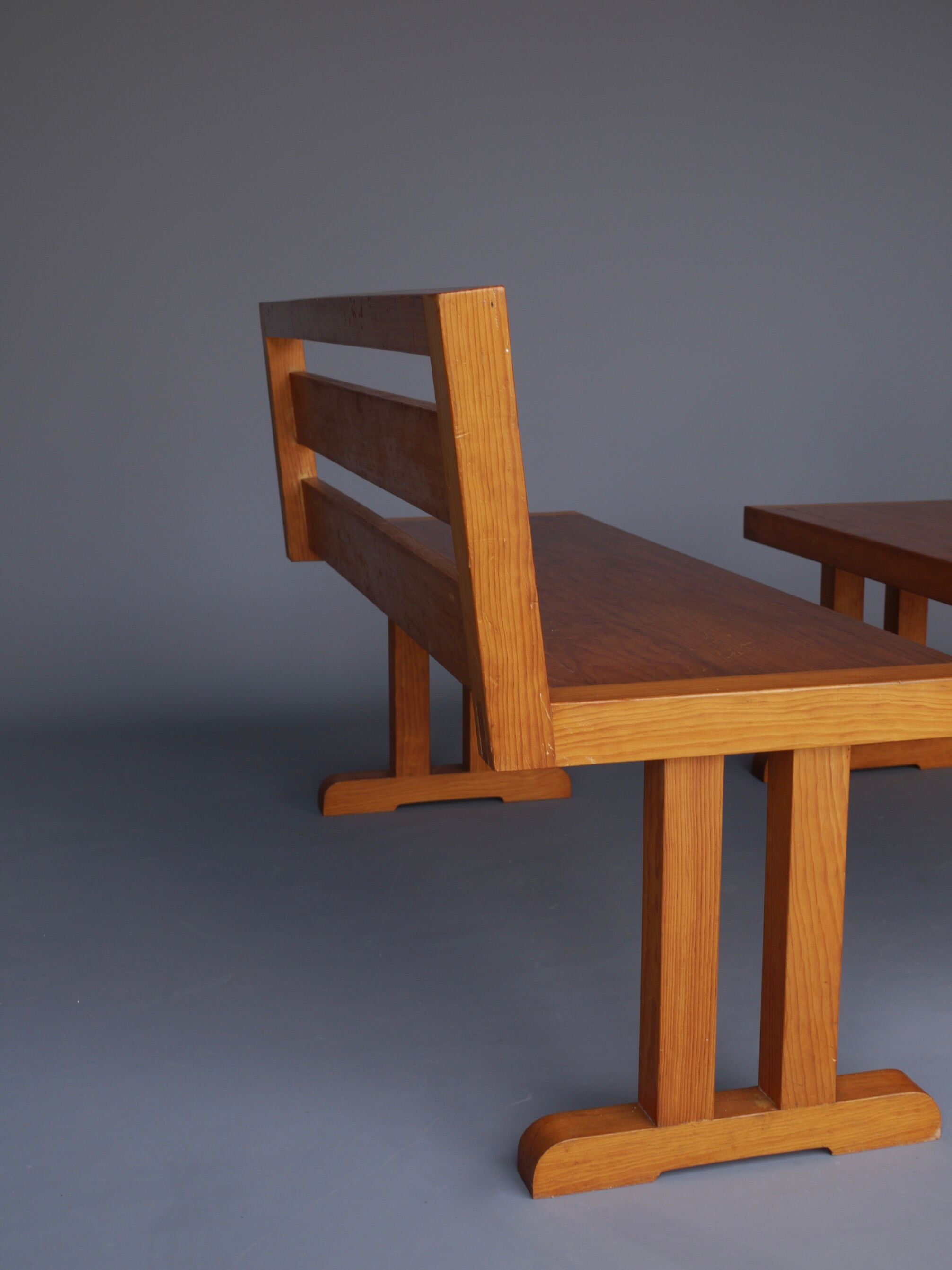 Pair of vintage scandinavian pine benches, 1970s