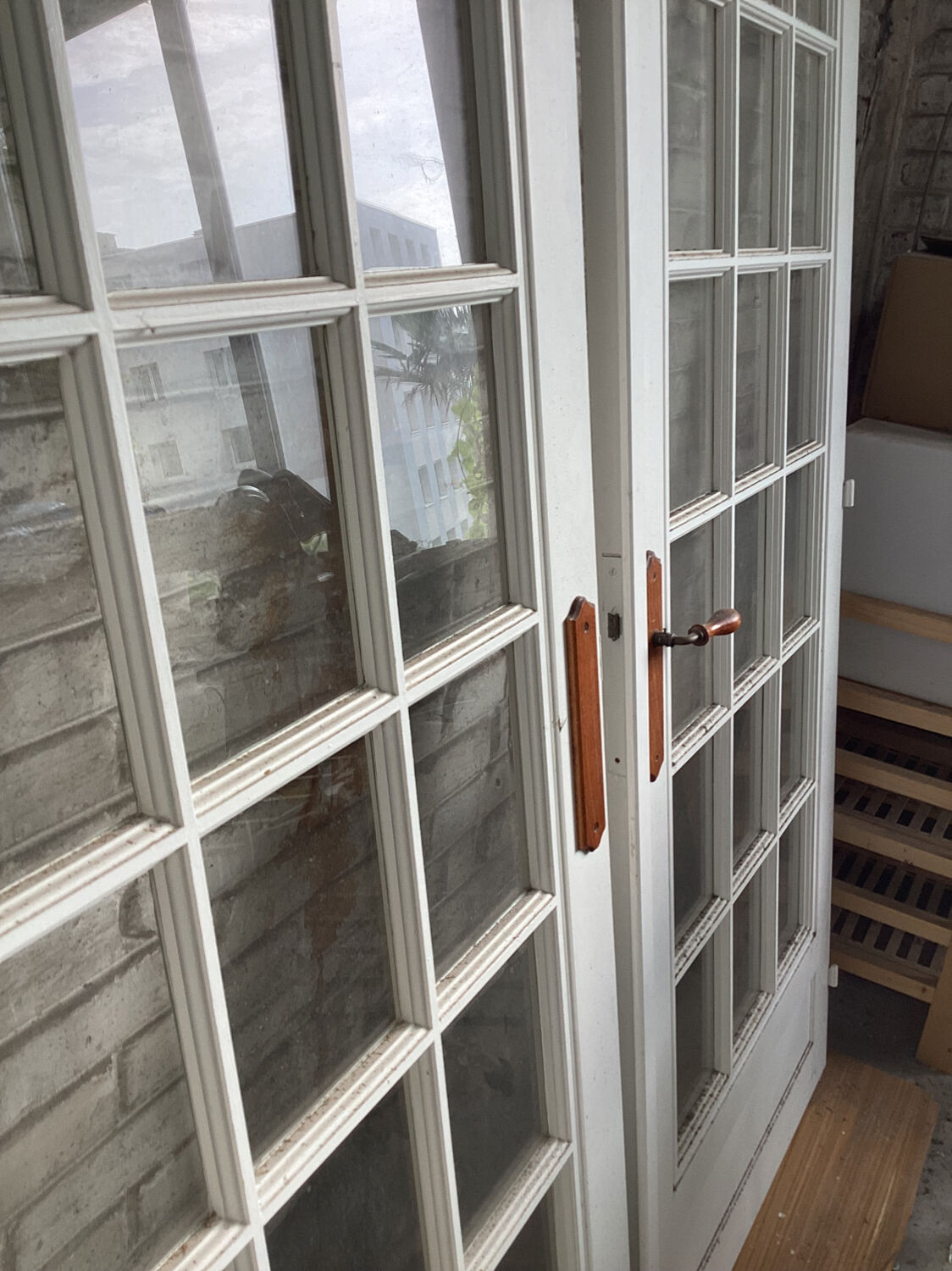 Double old wooden glass door