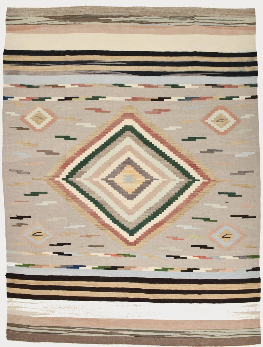 Tapis Kilim Vintage Beige Fait Main, Design Géométrique Élégant, 284x378 Cm