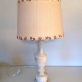 Alabaster lamp and ecru fabric lampshade / vintage 50s-60s