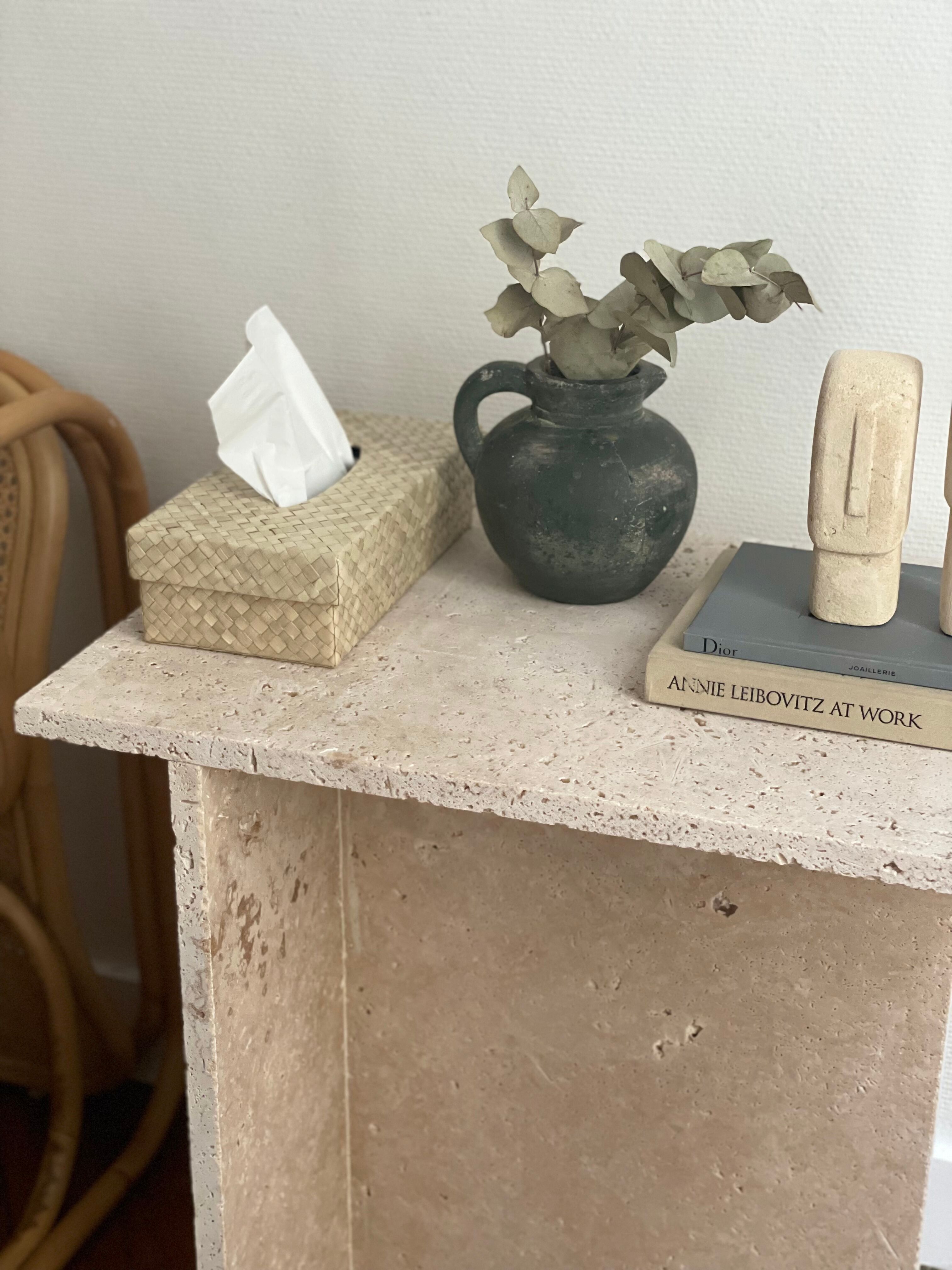 Minimalist travertine stone side table