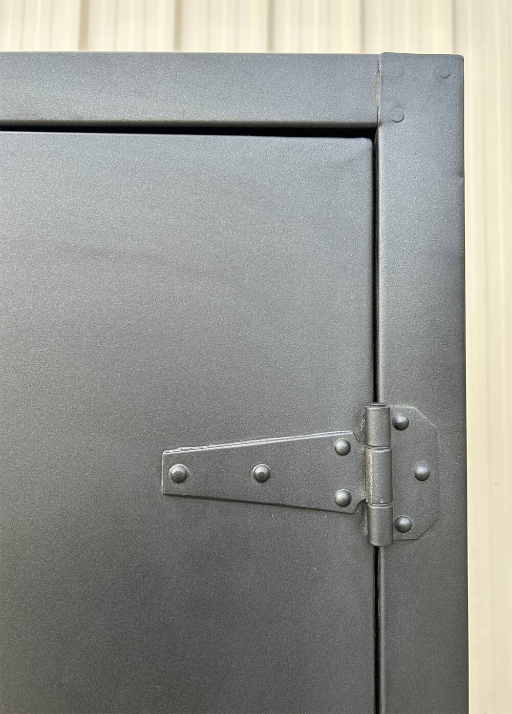 Metal kitchen cabinet, aluminum marshal's baton handles; 1950s