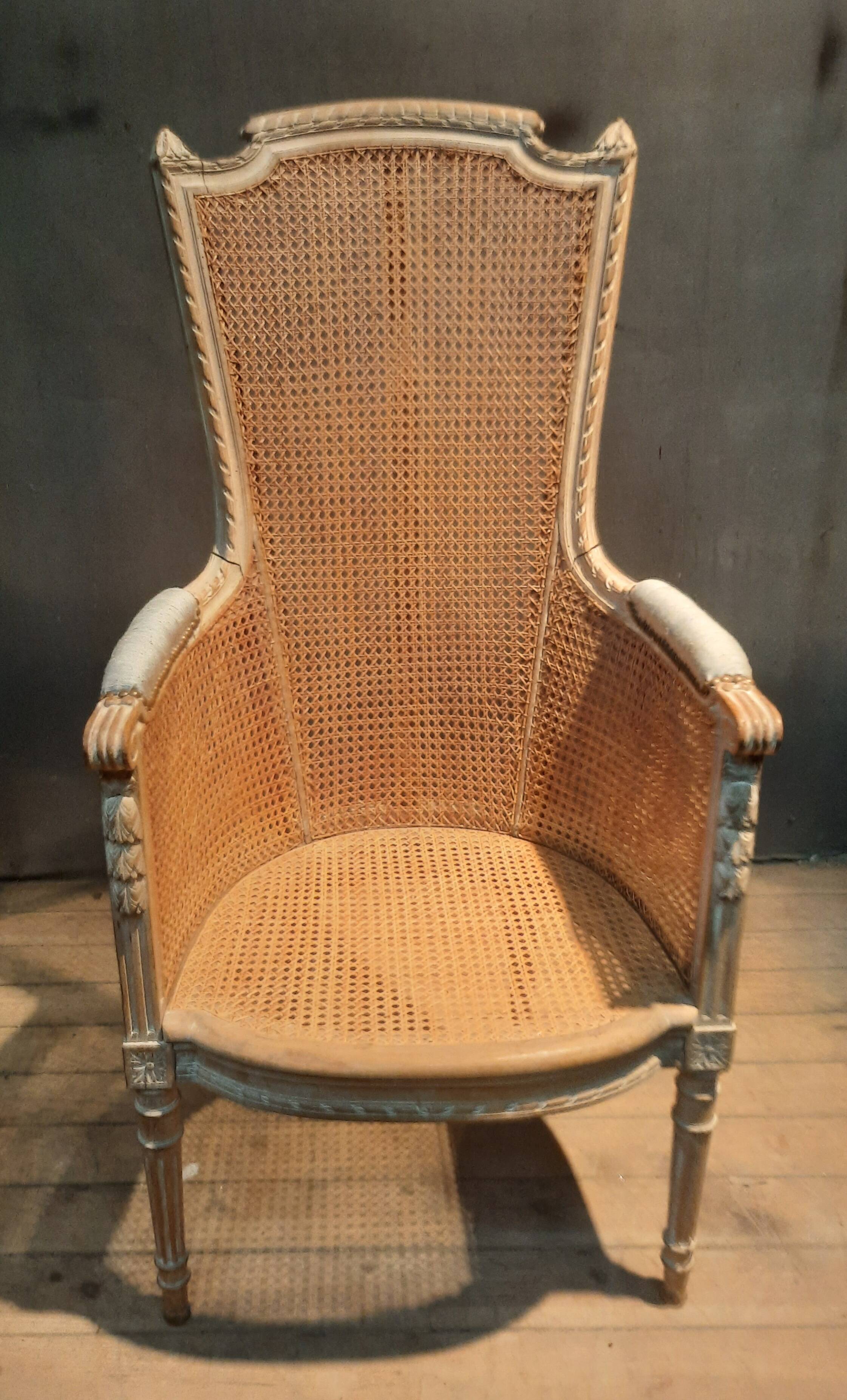 Louis XVI high-backed caned armchair