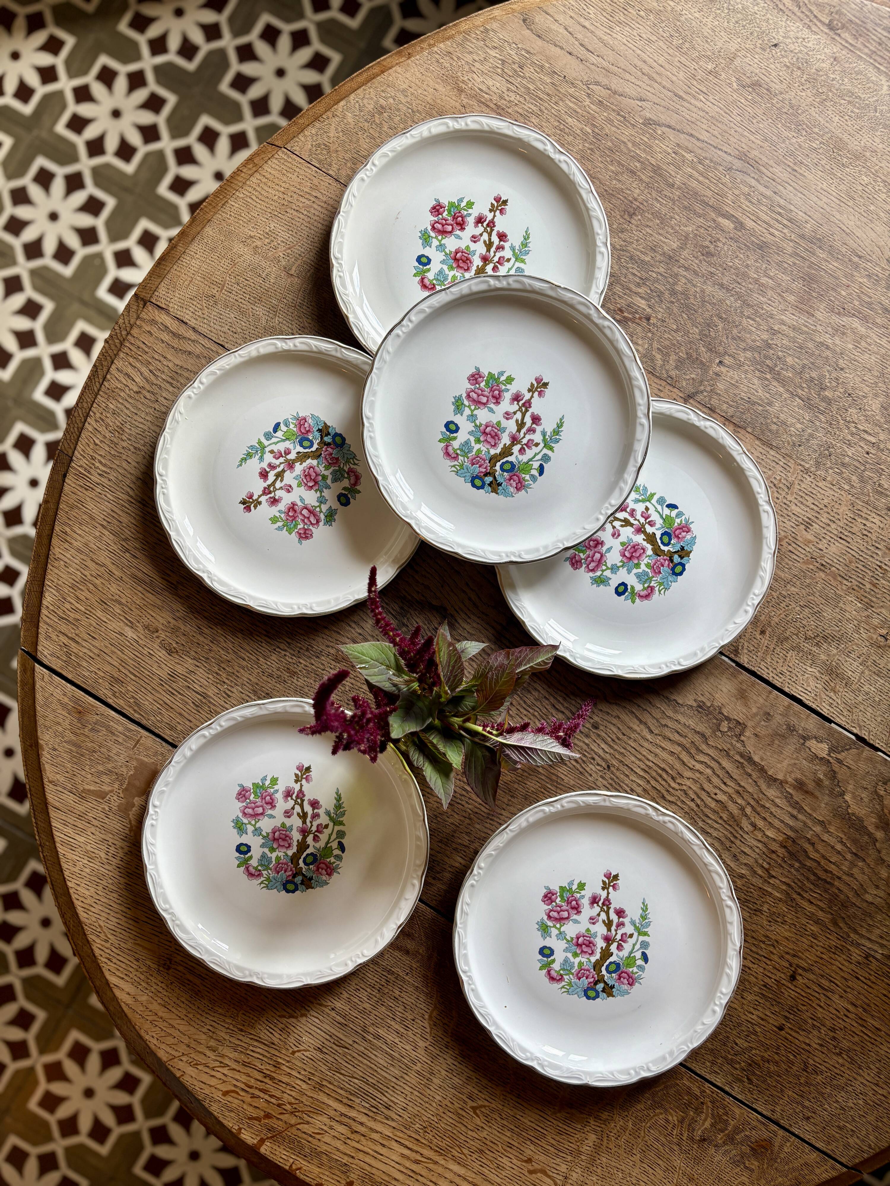 Set of 6 vintage deep plates, "Indian Tree" pattern by Digoin.