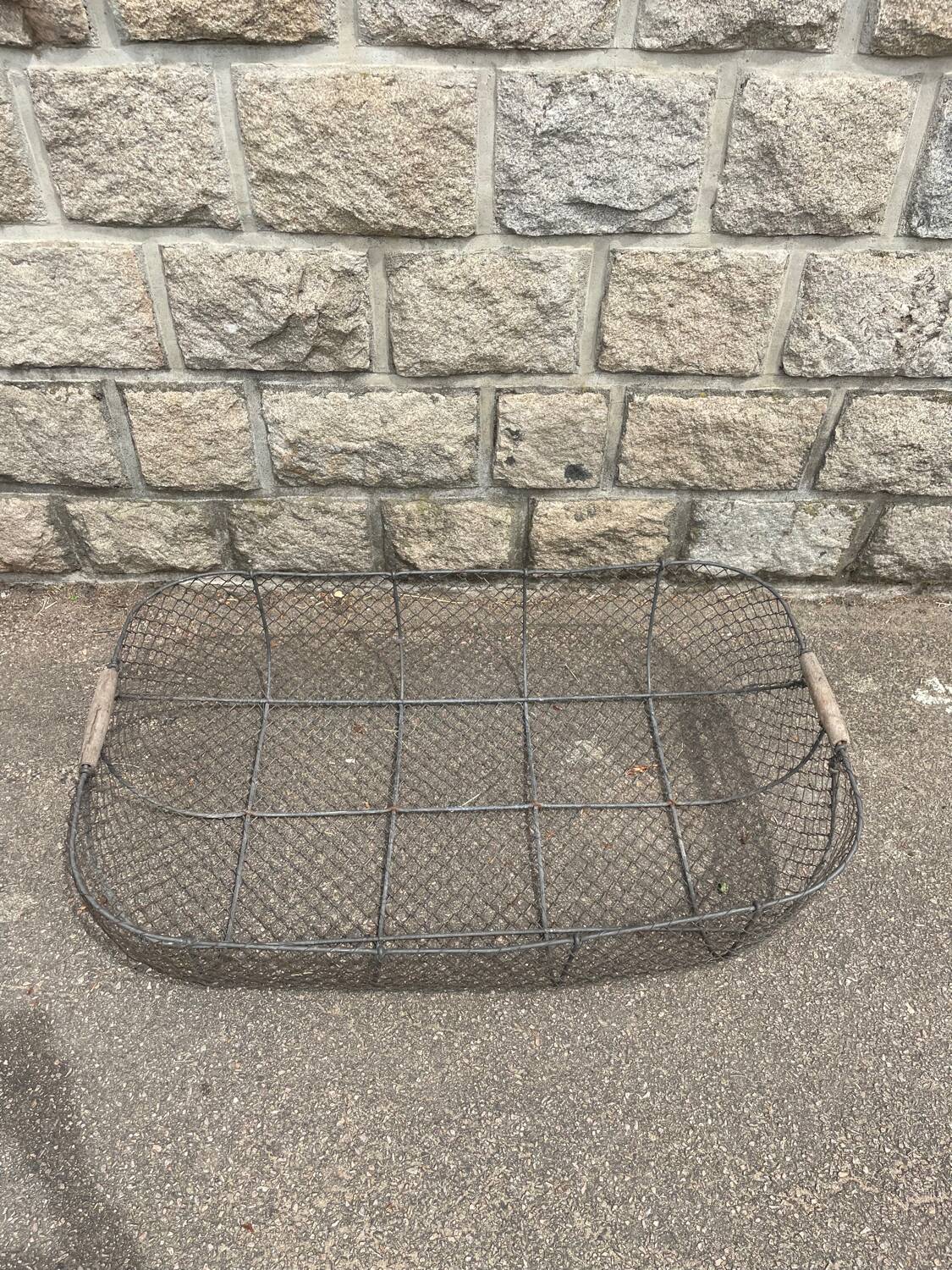 Large vintage metal mesh harvest basket