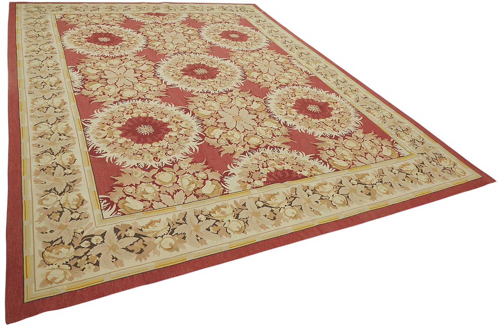 Handmade European Vintage Aubusson Kilim 267 cm x 361 cm