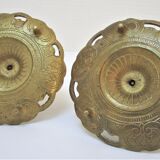 Pair of candle holders gilded bronze patinated vegetal decoration early twentieth century