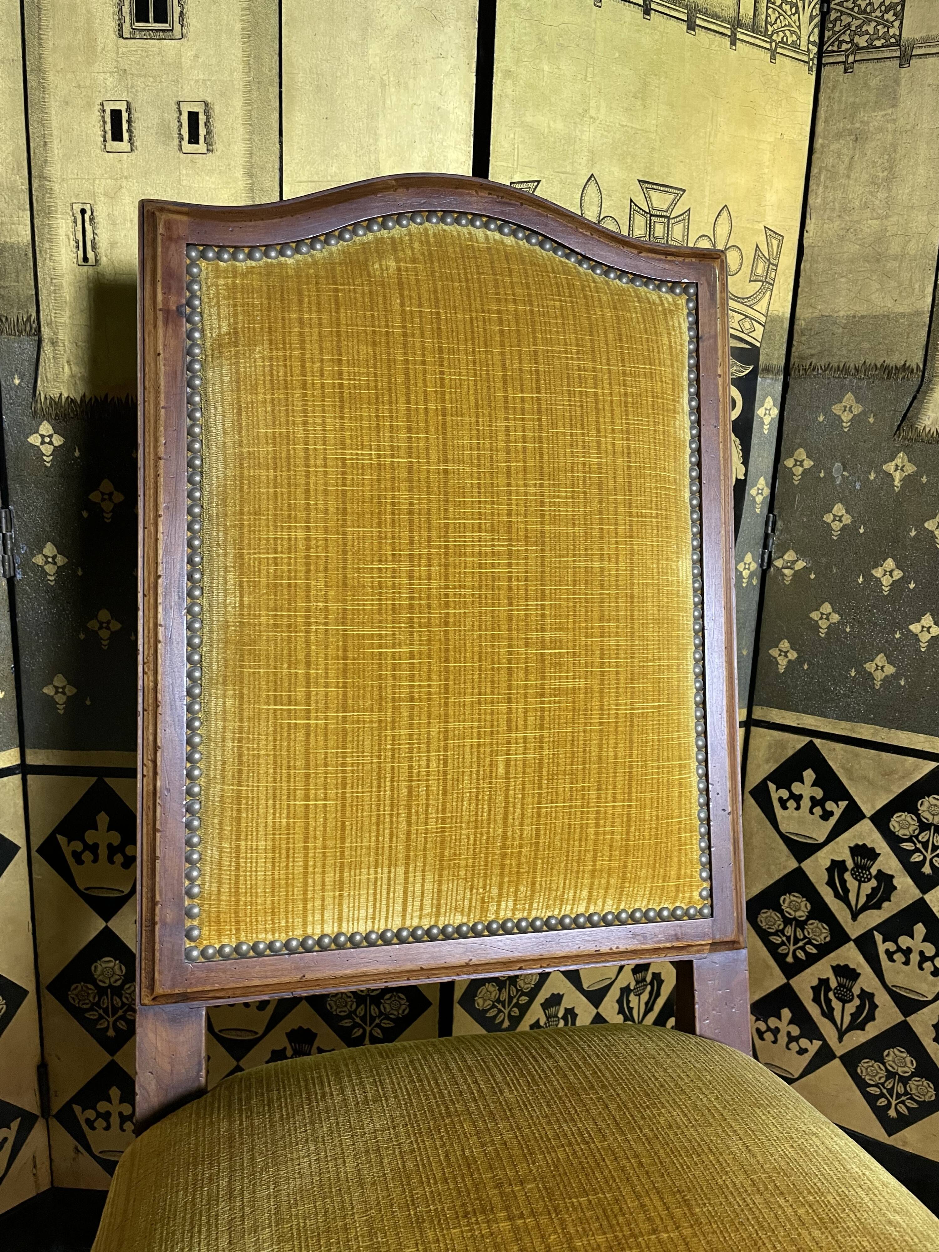 Suite of 6 chairs walnut and yellow velvet louis XIV style