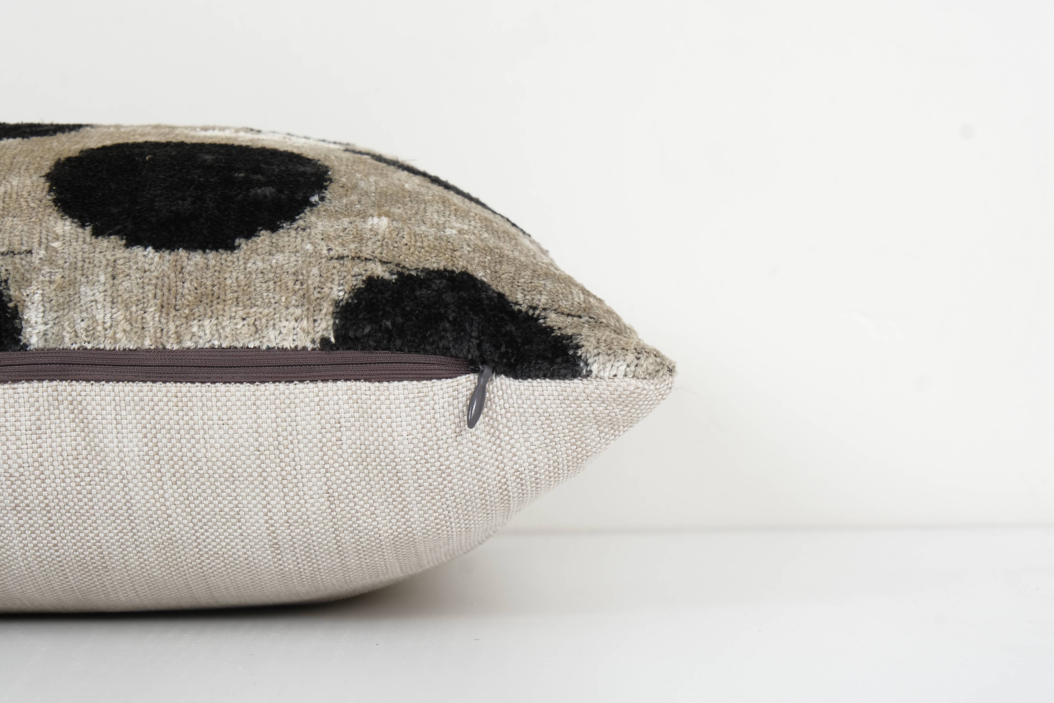 Black Silk Ikat Velvet Pillow Cover, Pair Polka Dot Ikat Lumbar Cushion Cover, Decorative Pillowcase