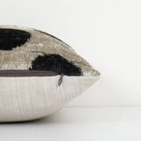 Black Silk Ikat Velvet Pillow Cover, Pair Polka Dot Ikat Lumbar Cushion Cover, Decorative Pillowcase