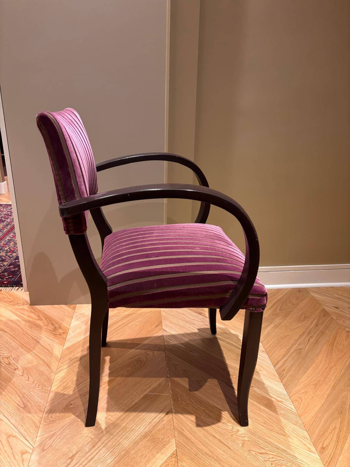 4 bridge chairs covered in Pierre Frey fabric.
