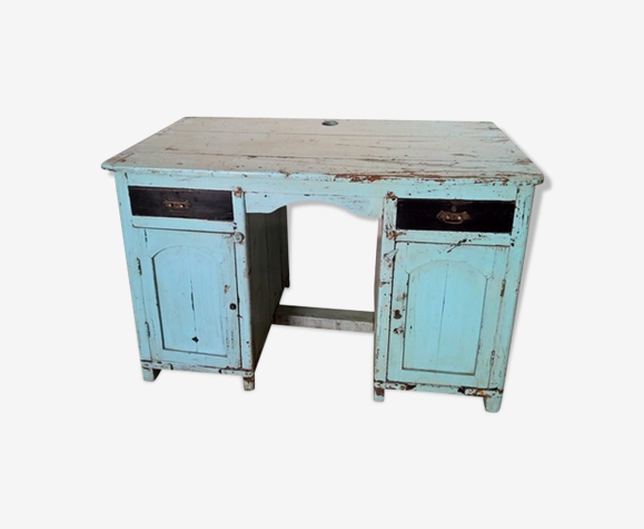Bureau en tek birman patine originale turquoise - noire
