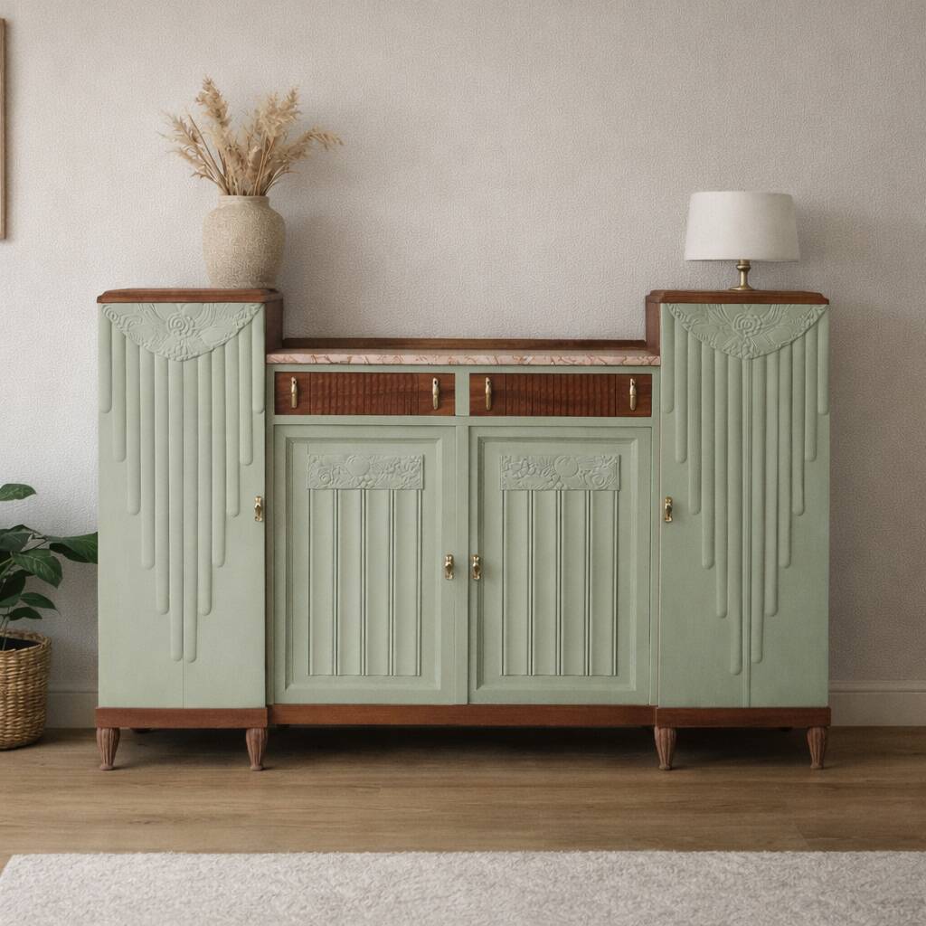 Renovated antique Art Deco sideboard – Lizard Green (Pure & Paint)