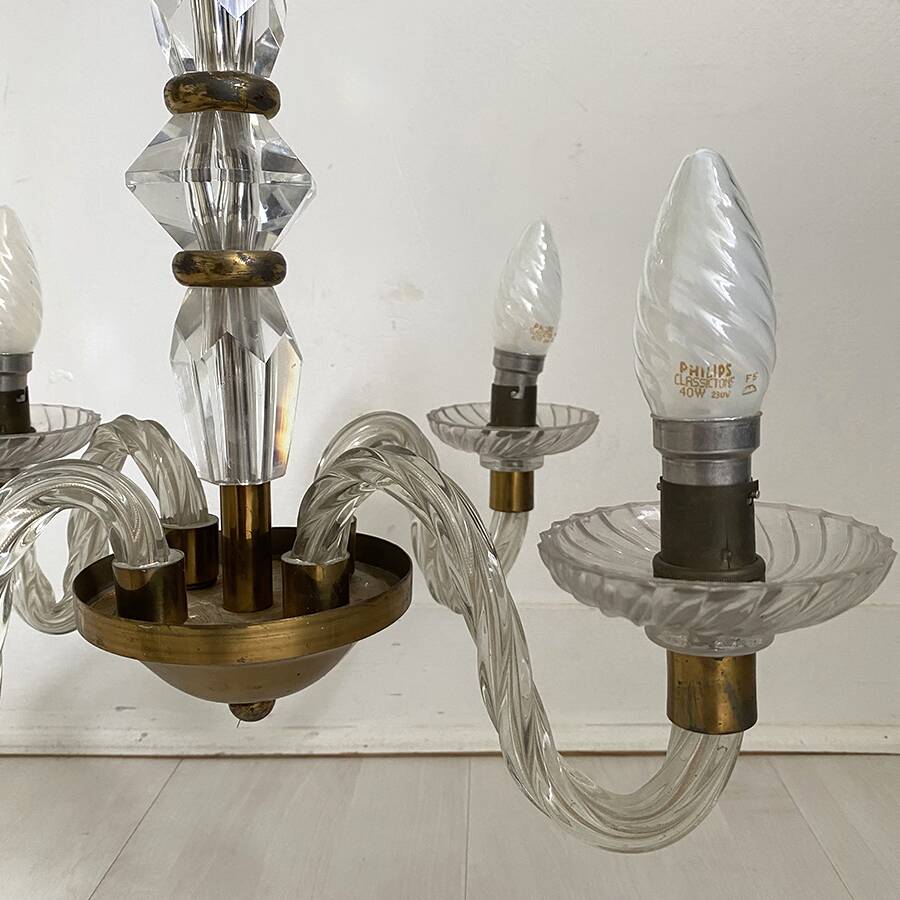 Vintage 1950s glass and brass suspension light