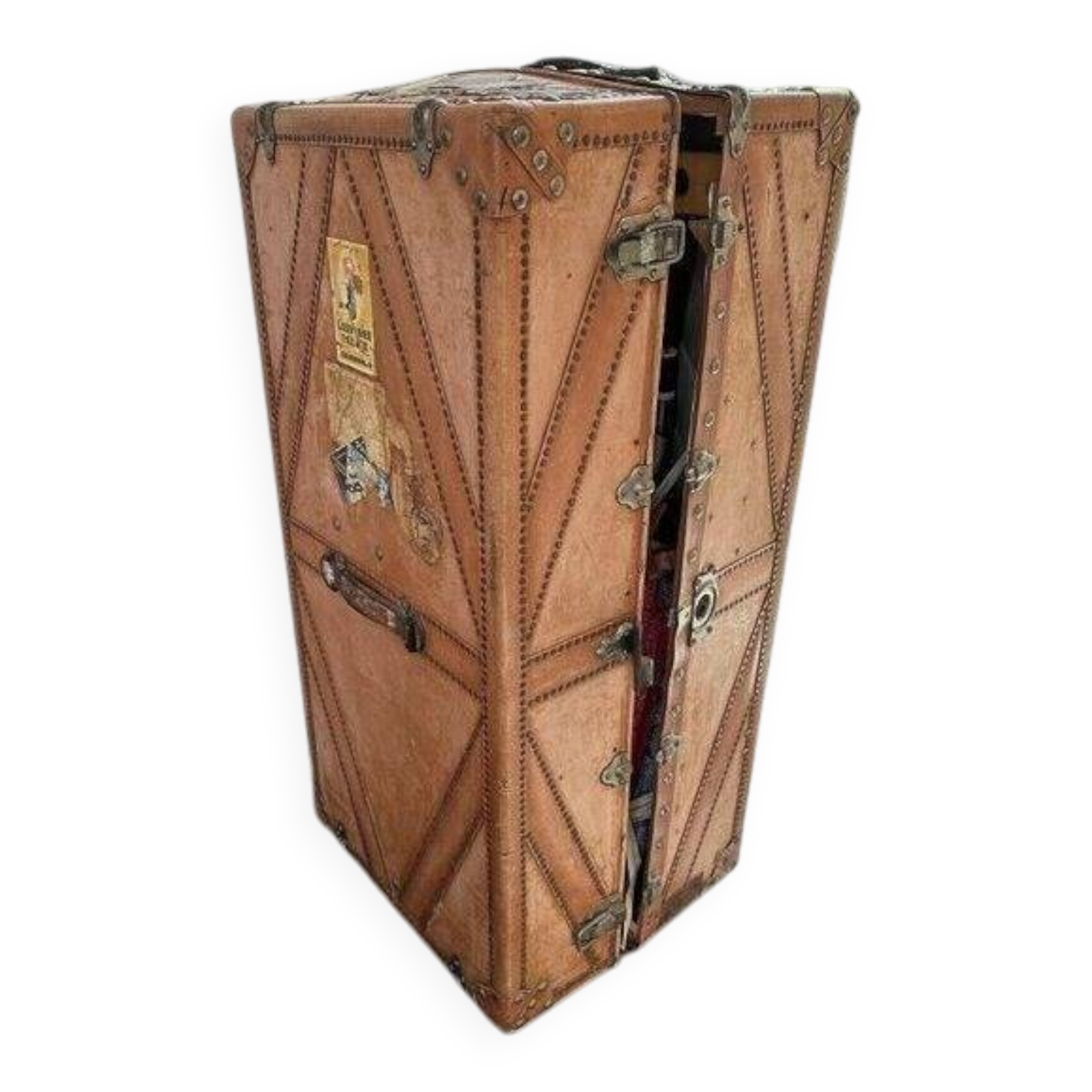 Large travel trunk wardrobe Cosmopolis – vintage leather trunk