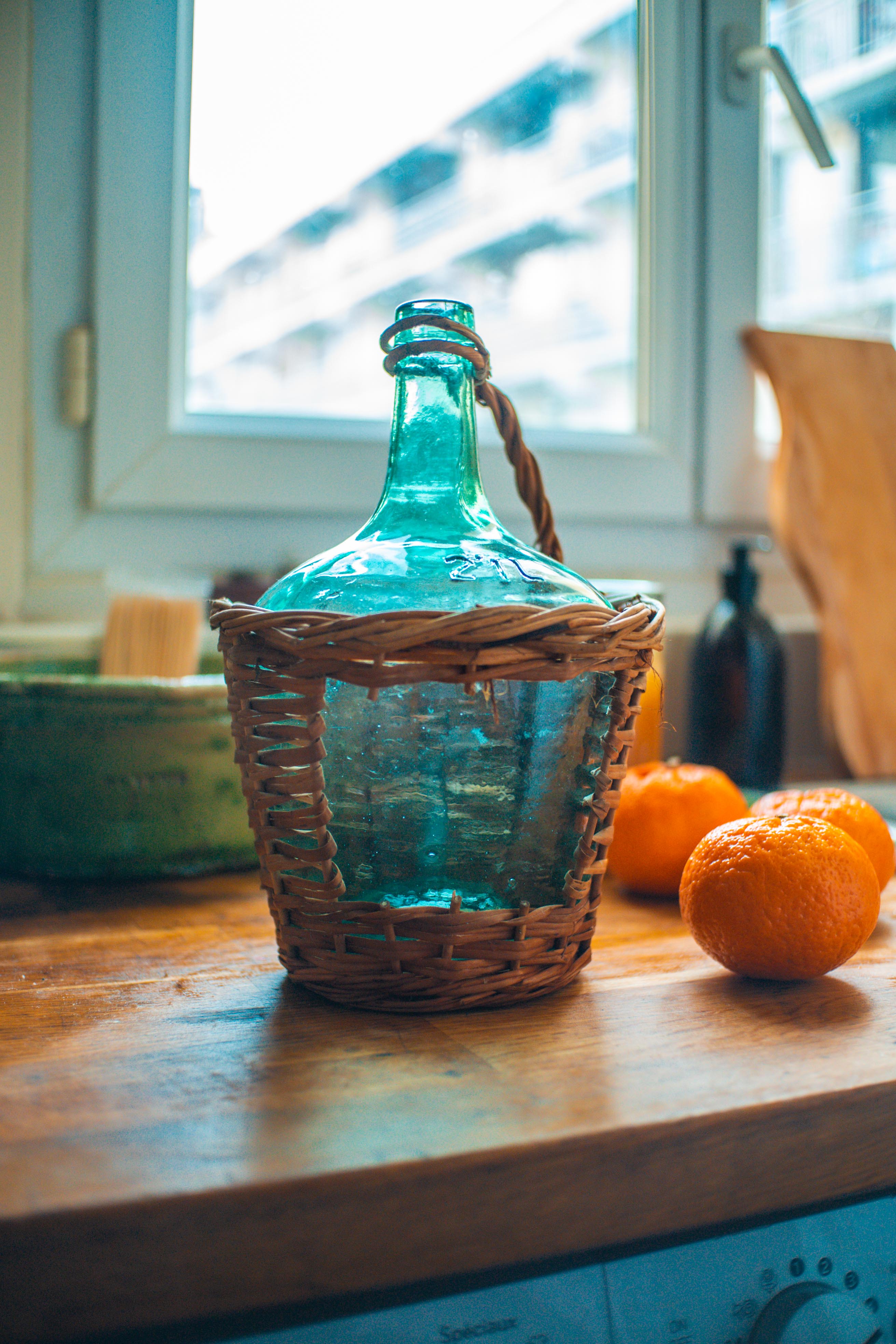 Dame Jeanne with her wicker case