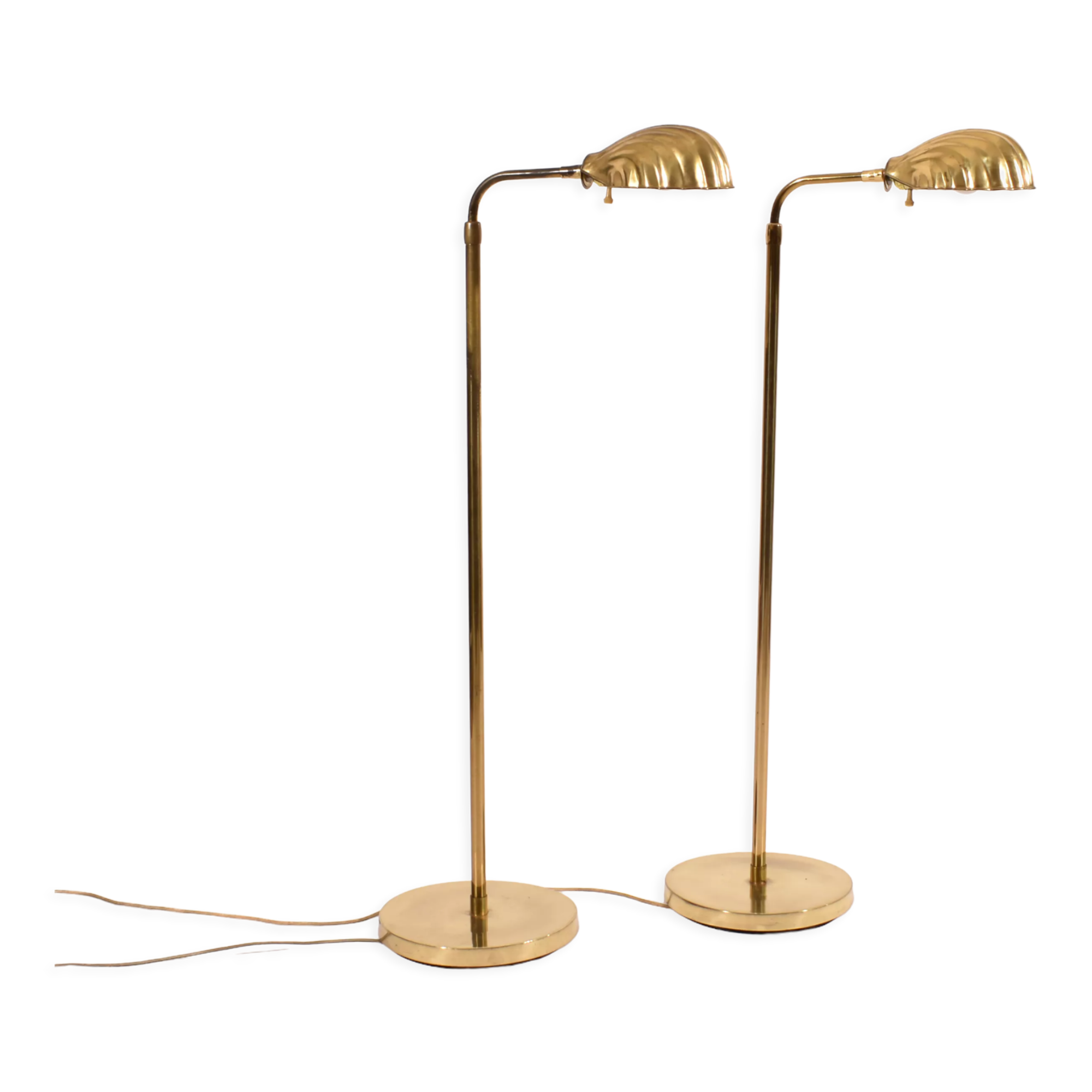 Pair of brass shell lamps, adjustable height, 1960
