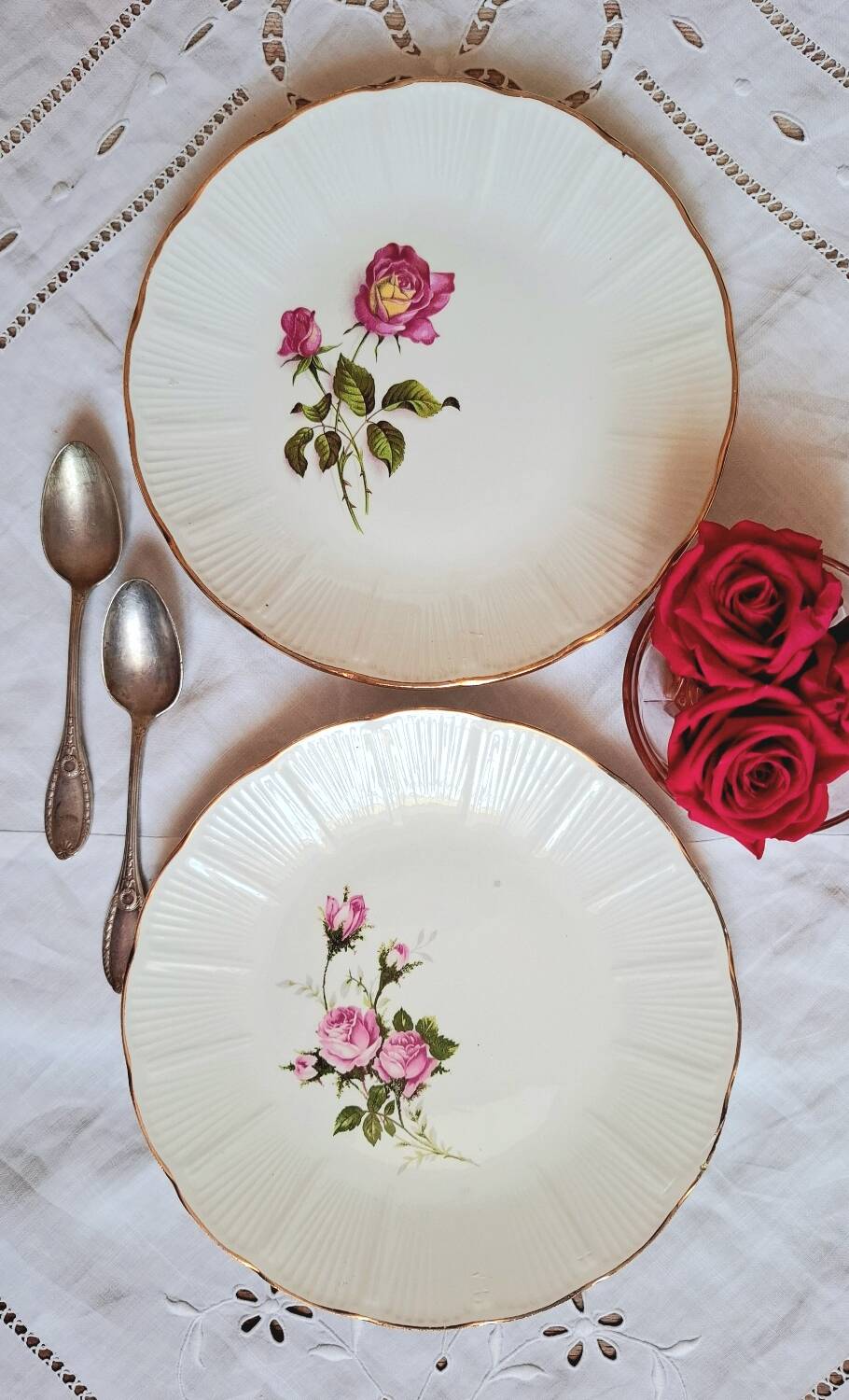 Old mismatched earthenware dessert plates