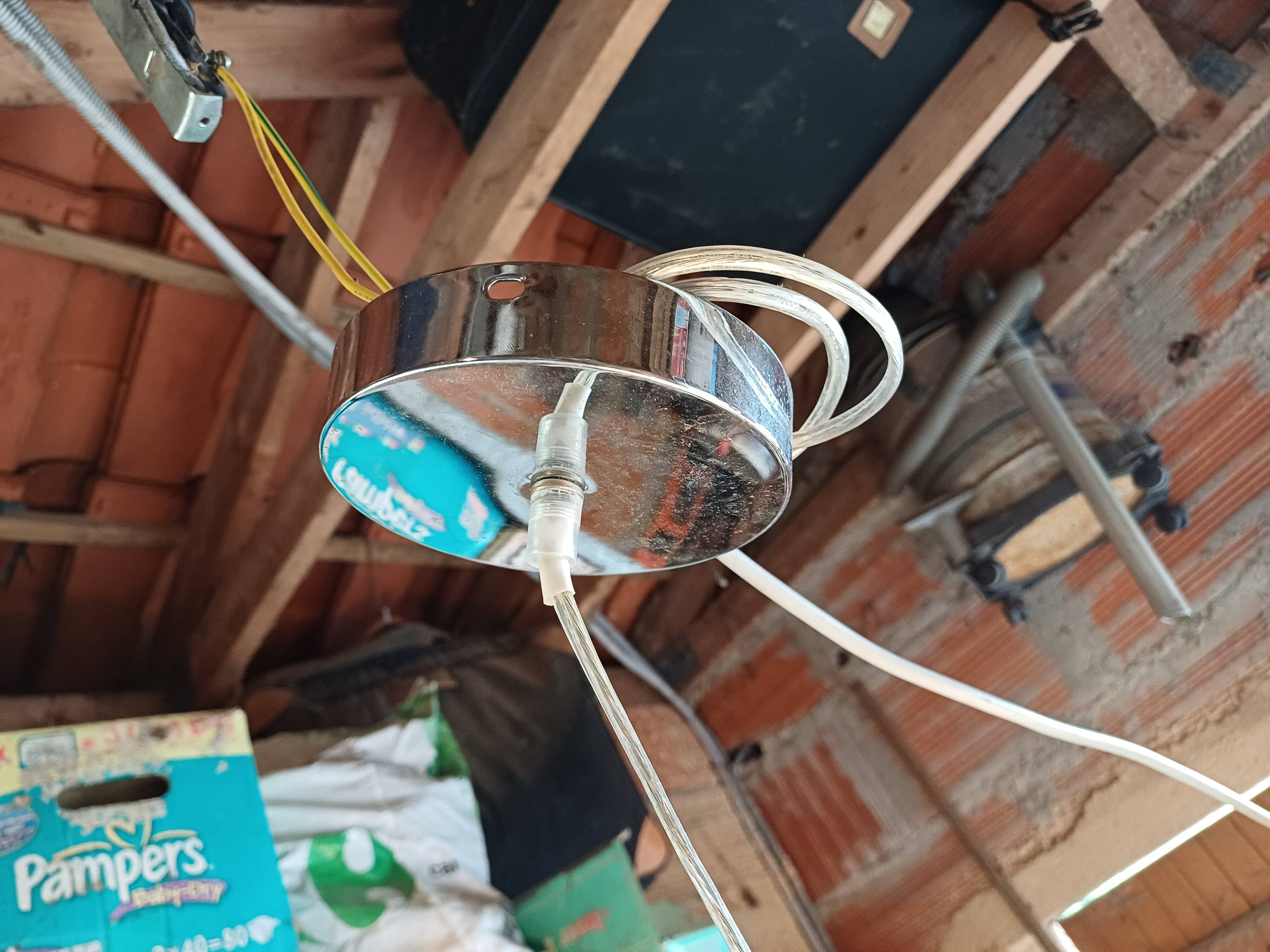 Vintage Chrome Chandelier and Transparent Plastic Pendants