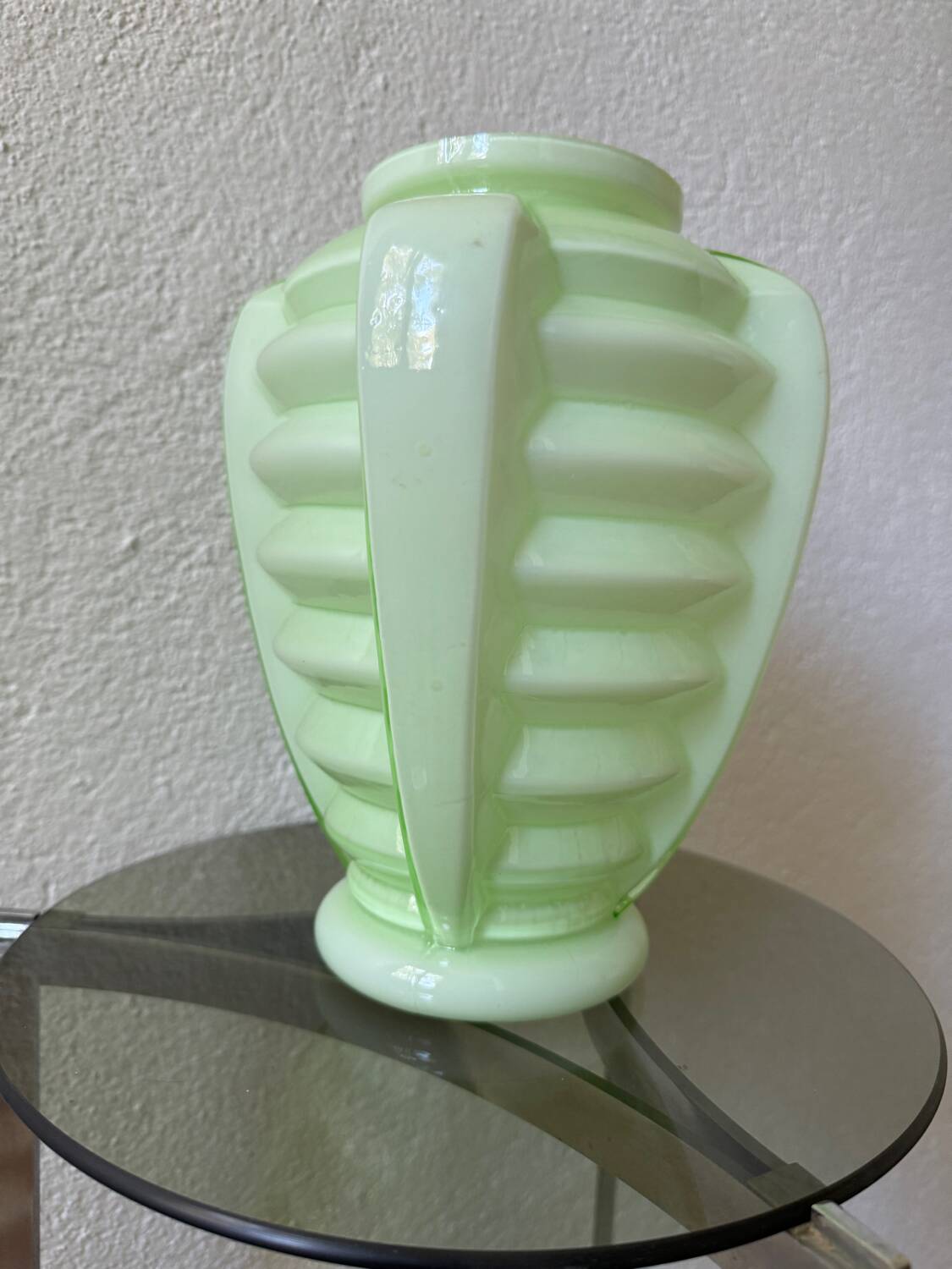 Art Deco uranium opaline skyscraper vase