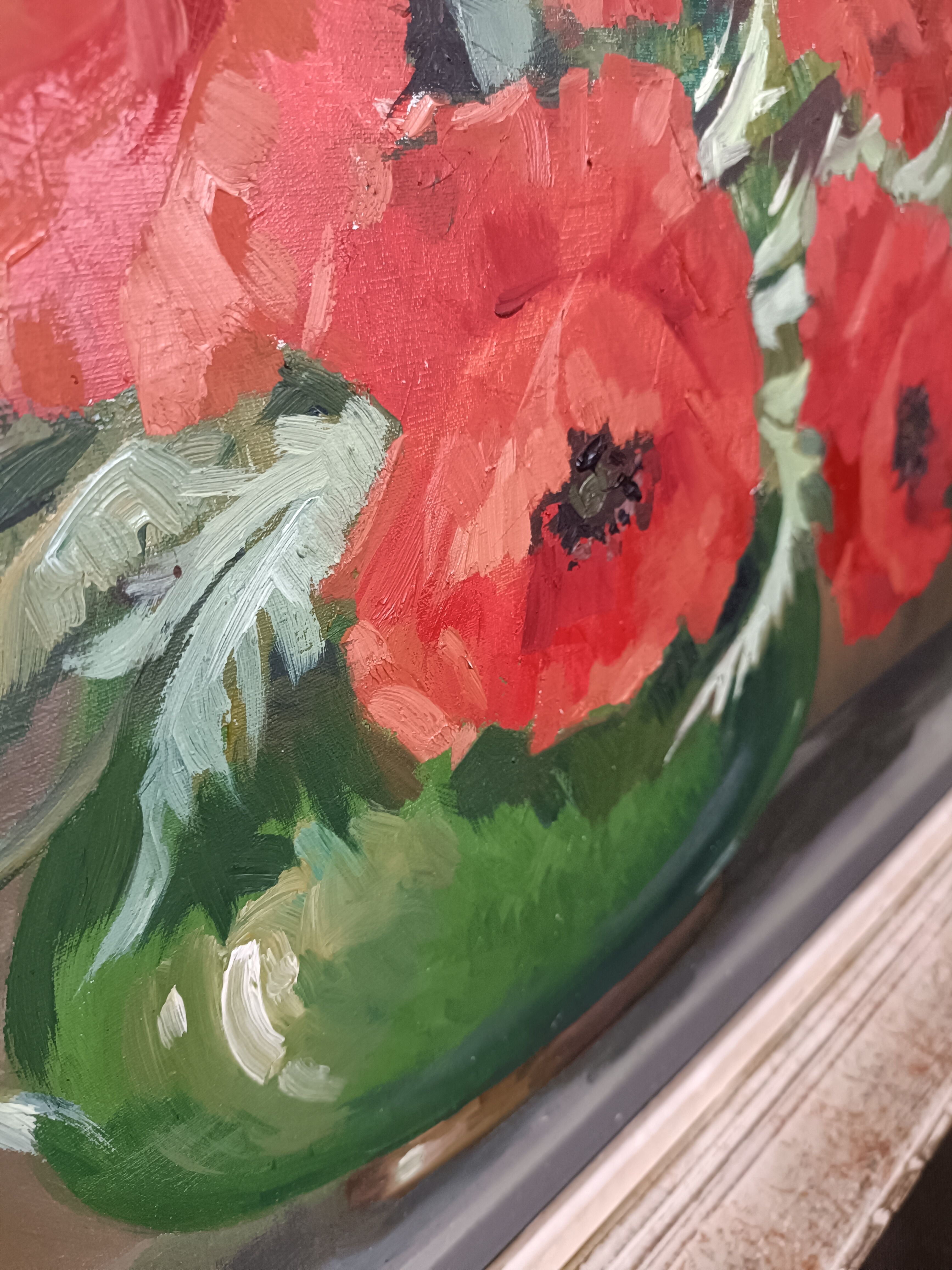Oil on canvas painting "red poppies" signed