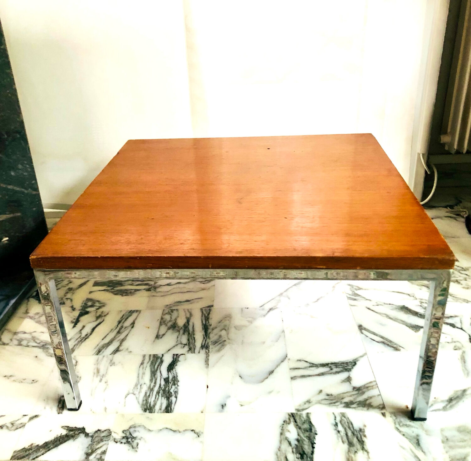 Modernist coffee table in chrome and solid wood - Bauhaus