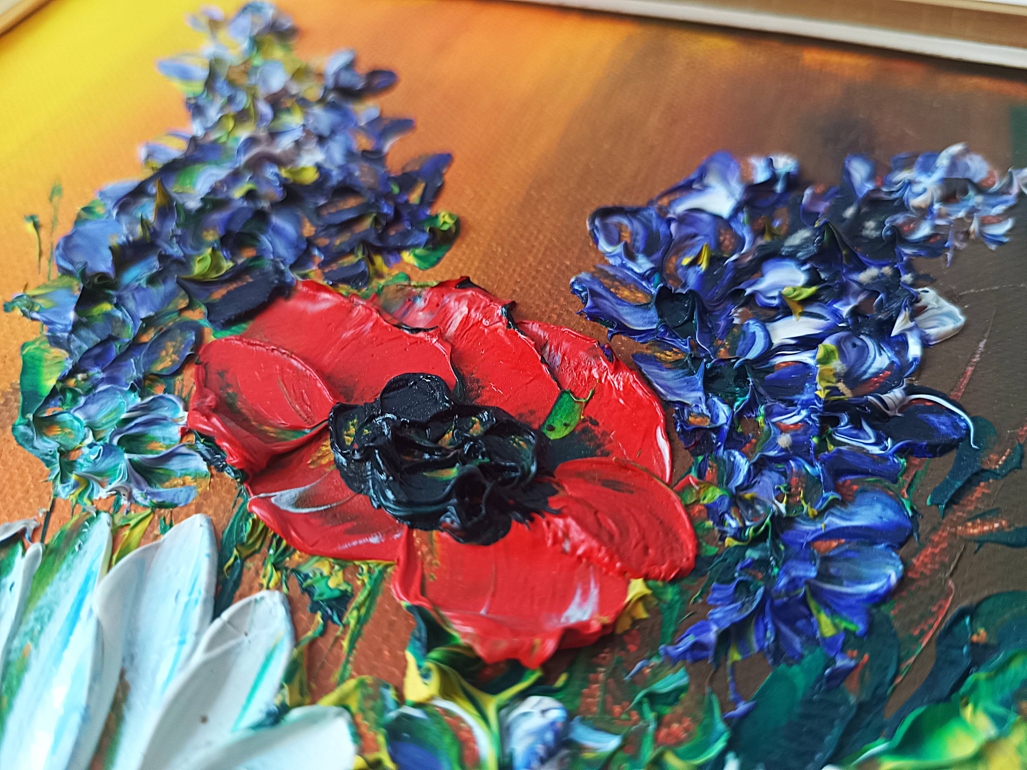 Oil painting on canvas, bouquet of flowers in a framed vase, signed.