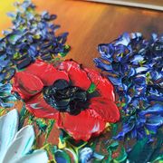 Oil painting on canvas, bouquet of flowers in a framed vase, signed.