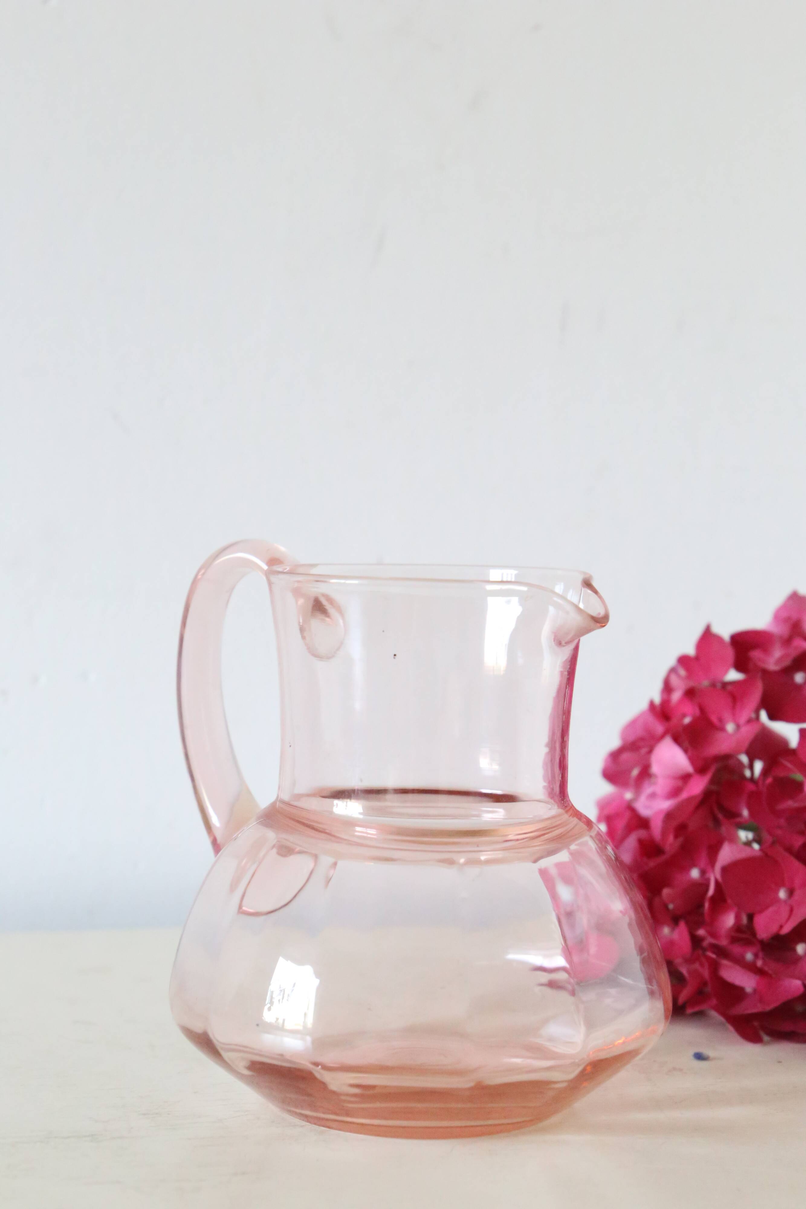 Antique pink glass pitcher