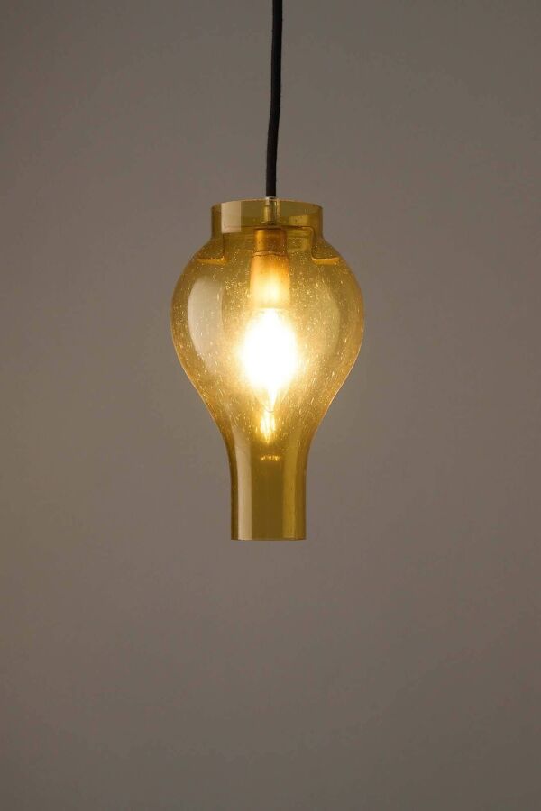 Suspension en verre jaune avec bulles