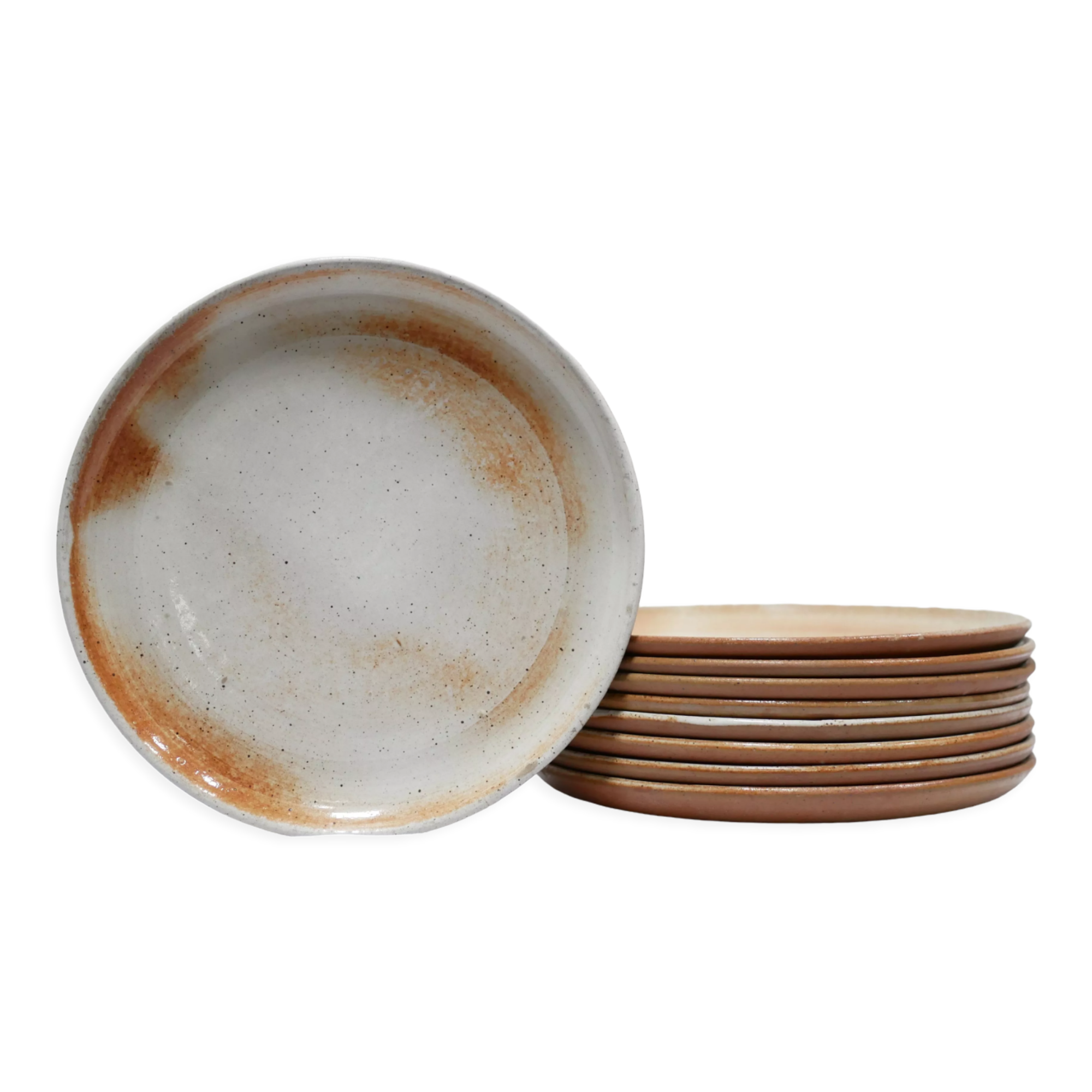 Series of 9 vintage stoneware plates by Les Poteries du Marais, France