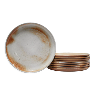 Series of 9 vintage stoneware plates by Les Poteries du Marais, France