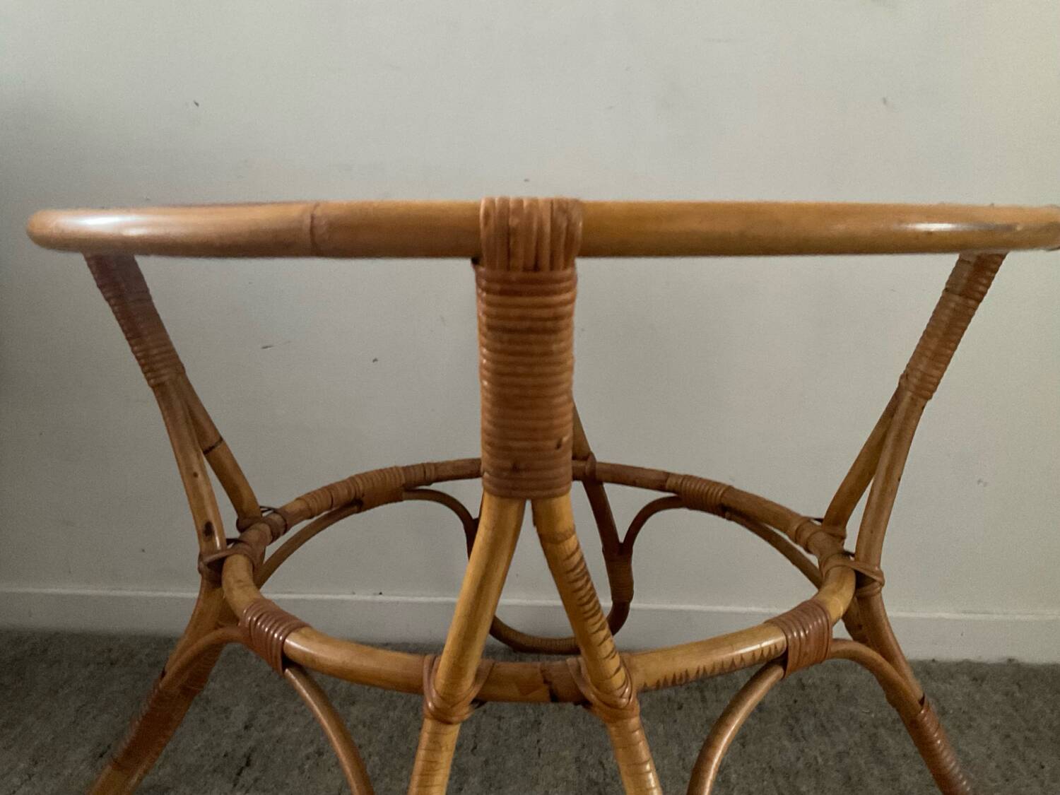 1960s rattan and glass coffee table