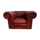 Fauteuil Chesterfield cuir bordeaux clair