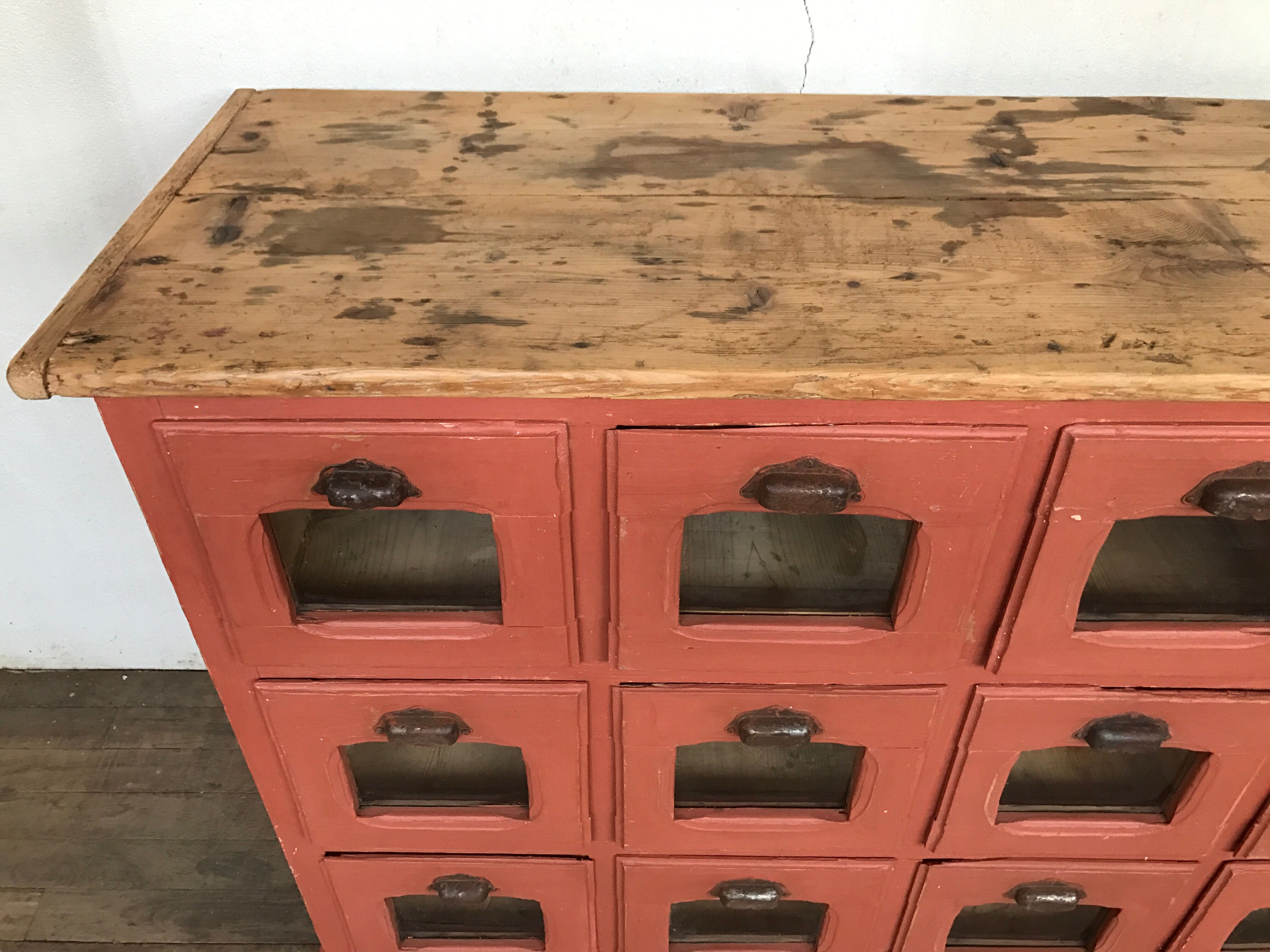 Former craft furniture with seed grocery drawers early 20th patinated