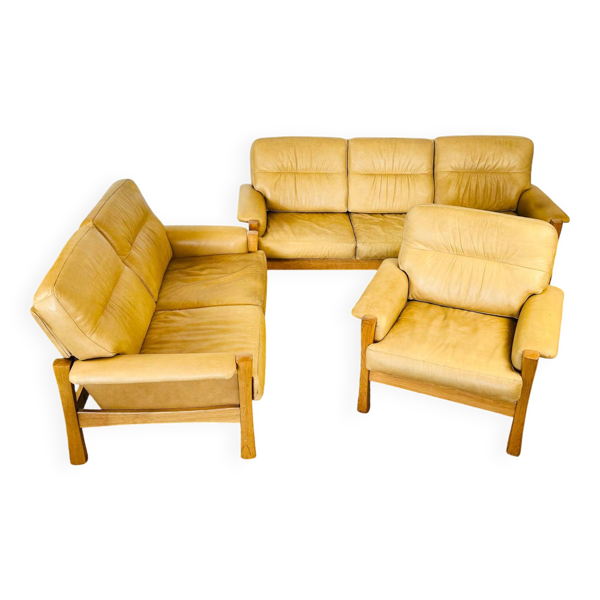 Salon complet en cuir camel 1960 — Beyit